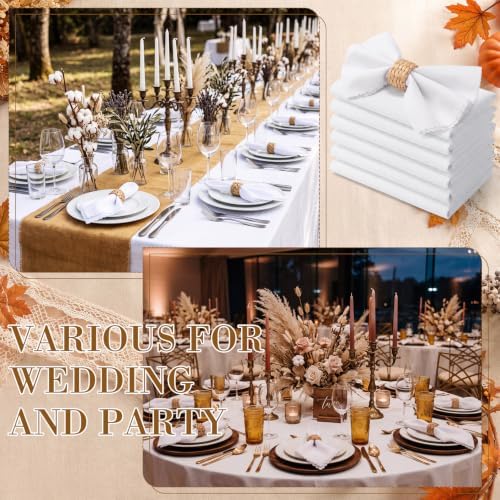 Preboun 24 Pcs White Cloth Napkins 19"x19" with Napkin Rings - Image 6