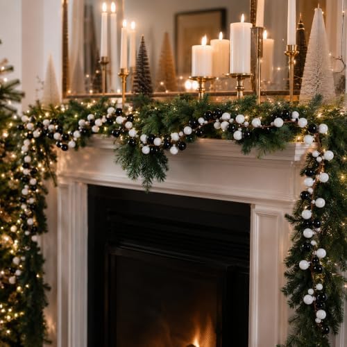 12ft Black White Christmas Ball Garland Ornaments, Gothic Xmas Tree Garland - Image 6