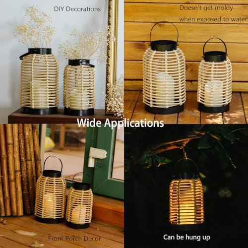14in Lanterns Decorative for Home Decor- Decorative Candle Lanterns w/ LED Candles- Boho Rattan Woven Hanging Black Lanterns Decor for Indoor, Outdoor, Patio & Porch, Tabletop, Fireplace & Mantle - Image 6