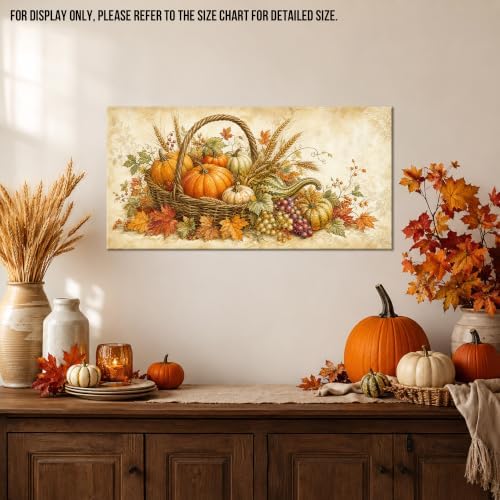 WAXWHELK Fall Canvas Wall Art, Rustic Farmhouse Pumpkin Harvest Basket Painting Pictures for Autumn Thanksgiving Home Decor, Living Room Bedroom Wall Artwork, (12"x24") - Image 2