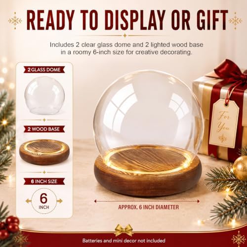 Funtery 2 Pcs 6 Inch Christmas Glass Display Dome Cloche Glass Globe - Image 2