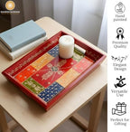Swadeshi Blessings Hand-Painted Wooden Serving Tray Set of 3, Antique Red - Image 3