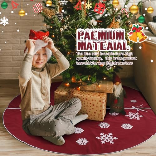 Large Christmas Burlap Tree Skirt Snowflake,84 Inch,Red - Image 6