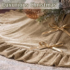 Velvet Christmas Tree Skirt, 60 Inches, Bow Style, Khaki - Image 3