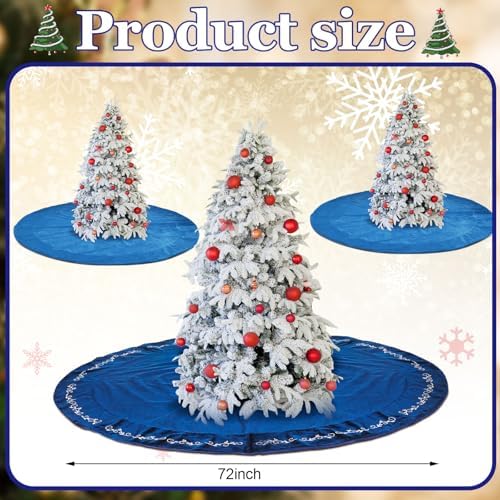 HyDren 72 Inch Velvet Christmas Blue Tree Skirt (Classical Style) - Image 3