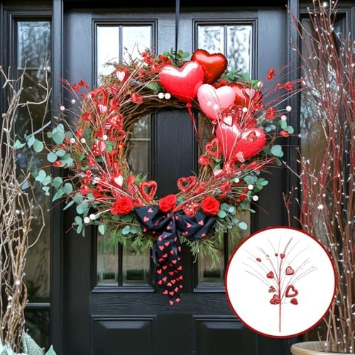 Thiccywoov 12 Pcs St. Patrick's Day Shamrock Berry Stems Decor Tree Glitter Stems Ornaments for DIY Holiday(Red,Heart) - Image 6