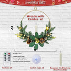 2Pack Christmas Wreaths for Front Door with LED Taper Candles, 16-inch Window Wreath Christmas with Light & Remote, Battery Operated Outdoor Winter Ornaments Christmas Decorations丨Gold丨 - Image 4
