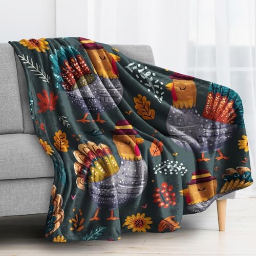 Thanksgiving Blanket, Fall Turkey Fleece Throw Blanket King Size for Couch Bed Sofa, Autumn Leaves Blankets and Throws, Decor & Gifts, Super Soft Plush Flannel Blanket, 108x90 - Image 2