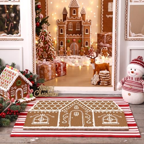 Moucuny 2 Pcs Christmas Doormat Outdoor, Gingerbread House, Non Slip - Image 6