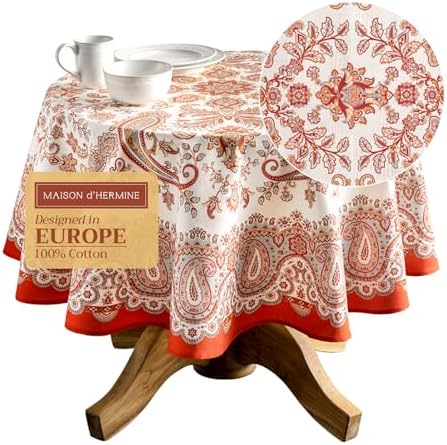 Maison d' Hermine Table Cloth Round Table Reusable 100% Cotton 63" Diameter by MaisondHermine