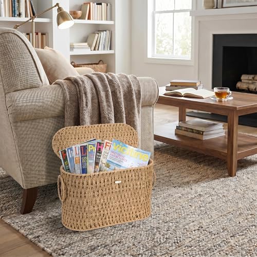 efluky Toilet Paper Storage Basket, Paper Rope Slim Toilet Paper Holder with Lid- Holds Up to 9 Mega Rolls, Home Bathroom Decor Organizer - Image 6