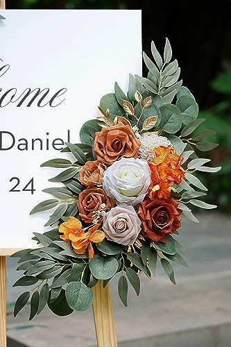 Olalaka Artificial Flower Swag Set of 2 for Wedding Welcome Signs Floral Decorations, Burnt Orange Wedding Arch Flowers for Wedding Ceremony - Image 5