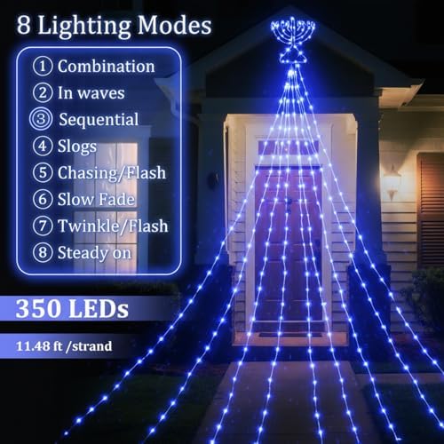 Glooglitter 11.5ft Hanukkah Menorah Lights Outdoor Decor Blue Waterfall LED - Image 3