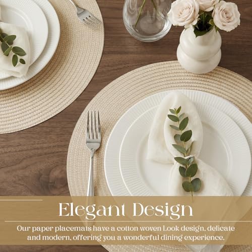 Geosar 120 Pcs Disposable Paper Placemats Round Paper Placemat, Beige - Image 4