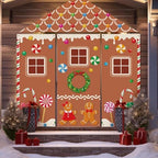 4 Pcs Christmas Gingerbread Door Decorations - Xmas Gingerbread House Backdrop Hanging Banner Porch Sign for Home Holiday Classroom Office Party Decor - Image 3