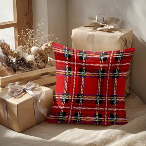 Batmerry Red Colorful Abstract Plaid Pillowcases, Royal Stewart Tartan Classic Red Scottish Plaid Decorative Bed Pillow Cover with Hidden Zipper Soft Blended for Hair and Skin 20X26 in - Image 6