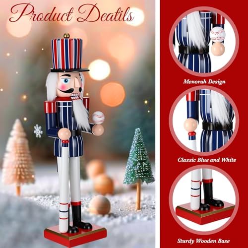 Blosssound 15" Christmas Baseball Nutcracker Wooden Sports Decor,Baseball A - Image 3
