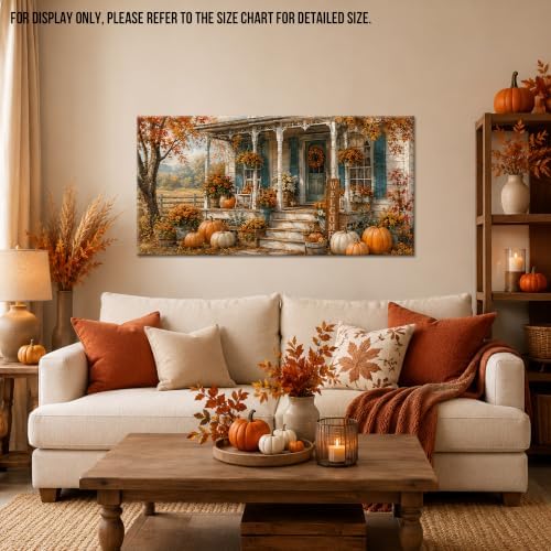 WAXWHELK Fall Farmhouse Canvas Wall Art, Autumn Rustic Farmhouse Pumpkin Porch Welcome Sign Painting Pictures, Thanksgiving Artwork for Living Room Bedroom Home Decor (20"x40") - Image 2