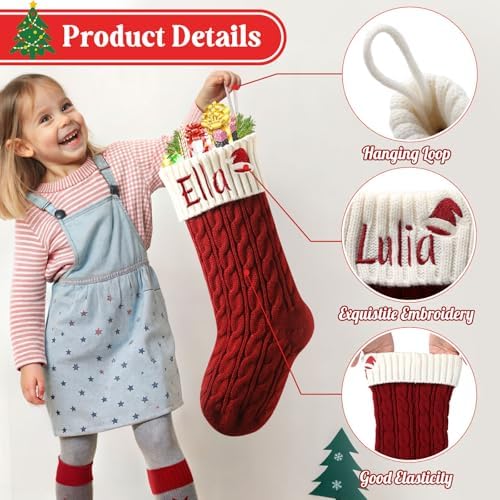 Personalized Christmas Stockings,Custom Embroidered Name & Monogram Knit Stockings for Kids,Family - Intertwined Cable Knit 18" Christmas Stocking for Fireplace Holiday Decor(3 Pack) - Image 2