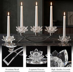 Crystal Lotus Taper Candle Holders, 3 Arms Metal Crystal Candlesticks, Decorative Flower-Shaped Candle Holders for Dining Table Centerpiece, Wedding, Home & Holiday Decor (Clear, Set of 3) - Image 3