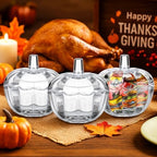 Tanlade 12 Pcs Glass Pumpkin Candy Jar Thanksgiving Candy Bowl Jars with Lids Pumpkin Container with Cover Transparent Target Glass Dish for Thanksgiving Home Party Wedding Decoration - Image 4