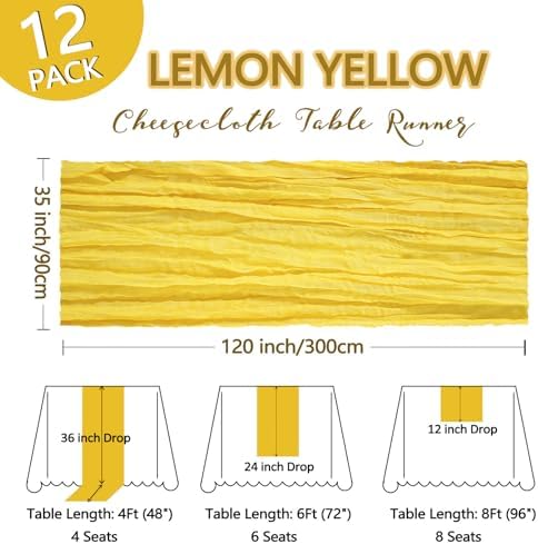12 Pack 35 x 120 Inch Lemon Yellow Table Runner Cheesecloth - Image 2