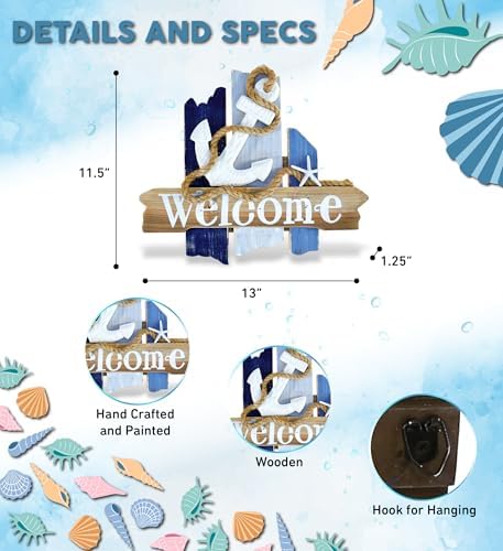 CoTa Global Atlantic Anchor Welcome Nautical Decor Sign - Nautical Themed Wood Sign, Beach Decor for Wall, Novelty White and Blue Starfish and Anchor Wooden Figure, Coastal Wall Decor Sign Accent - Image 2