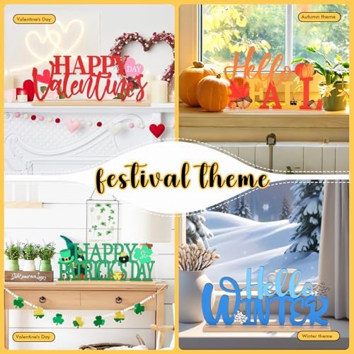 37 PCS Interchangeable Welcome Sign for All Holiday Wooden Door Hanger Ornaments Hello Door Sign Rustic Changeable Seasonal Home Replaceable Hanging Welcome Porch Decor for Wall Outdoor ﻿ - Image 2