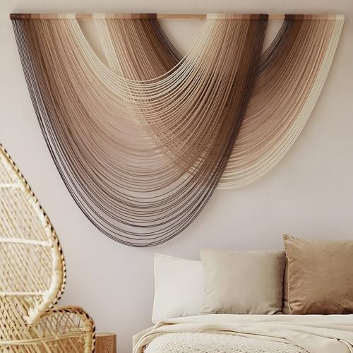 Macrame Wall Hanging Dip Dyed Large Boho Brown Fiber Wall Art 57"W*39"L - Image 3