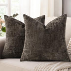 decorUhome Textured Chenille Throw Pillow Covers 26x26 Set of 2 Dark Brown by decorUhome