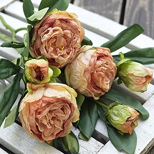 FiveSeasonStuff Vintage Dusty Coral Pink Peonies — Artificial Silk Flowers with Intentional Aged, Naturally Textured Petals, 6 Stems - Image 6