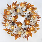 Fall Wreaths for Front Door Outside Autumn Wreath with Lights Berries Pine Cones Fall Decorations for Home Decor Pumpkin Wreath for Farmhouse Holiday Thanksgiving Harvest Halloween Outdoor by Zmtyykh