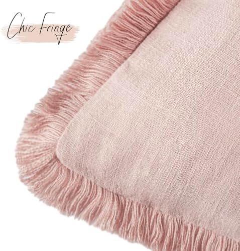 Foindtower Decorative Linen Fringe Throw Pillow Covers 20×20 Light Pink - Image 3