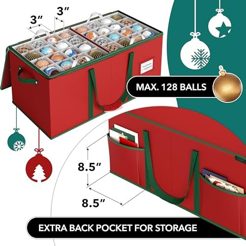 Simple Houseware 128 Christmas Ornament Storage Box with Adjustable Divider - Image 3