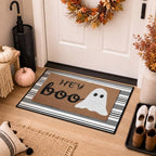 2 Pcs Hey Boo Ghost Halloween Doormats, 16 x 24 in Hey Boo Ghost Door Mat and 24 x 32 in Black White Striped Layering Rug, Fall Porch Decor for Indoor Outdoor Entryway Patio Kitchen Bathroom - Image 5