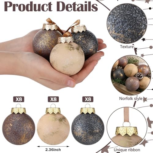 24 Pcs Neutral Christmas Ornament 2.36'' Textured Tree Decor,Copper - Image 3