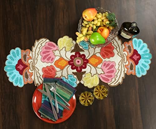 Hand Beaded Blue Orange Multi Runner 13x36 Christmas Décor - Image 2