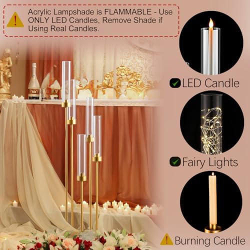 10PCS Gold Floor Candelabra,5 Arms Metal Candle Holder with Acrylic Shade - Image 3