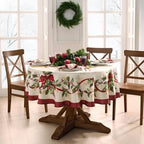 Elrene Home Fashions Villeroy & Boch Winter Bows & Garland Christmas/Holiday Tablecloth, 70"x70" Round - Image 2