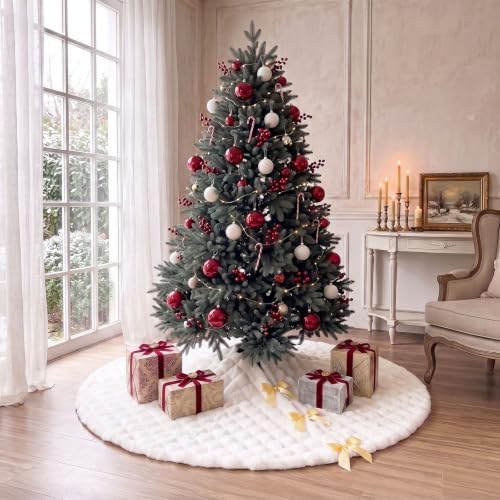 JOVIPOP Large Christmas Tree Skirt, 60-Inch White Faux Fur Decor - Image 5