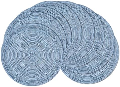 SHACOS Round Braided Placemats Set of 8 Circle Place Mats Cotton Polyester Kitchen Table Mats for Dining Table Wedding Party Decor (Blue Gray, 8) by SHACOS