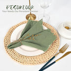 Pesonlook 60 Pcs Olive Green Cotton Linen Napkins with Fringe, 16x16 Inches - Image 5