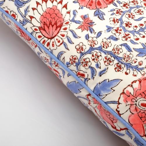 Ridhi Block Print Flamingo Pink Pillow Cover 24" x 24" (Pack of 2) Decorative Couch Pillows for Living Room, Farmhouse Chic Boho Cute Outdoor Pillows Covers Gifts for Spring, Mother's Day - Image 2