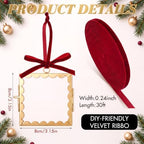 Qunclay 6 Pcs 3.2 x 3.2 Christmas Brass Picture Frame Ornaments Xmas Metal Double Glass Hanging Photo Frame with Burgundy Velvet Ribbon for Christmas Tree Decorations(Gold Burgundy, Scalloped Square) - Image 2