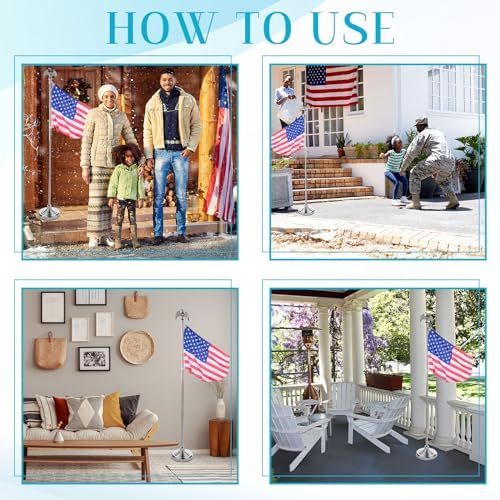 Leinuosen 4 Pcs Flag Holder Stand FlagPole Stand Flag Pole Base for Indoor Outdoor 1.3/1.1 Inch Diameter Flagpole Garden House Classroom Churches Meeting Party Flags Banner (Silver) - Image 4
