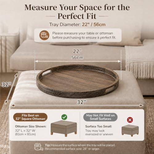 Hanobe Wood Decorative Ottoman Tray for Living Room with Handles, 22" - Image 3