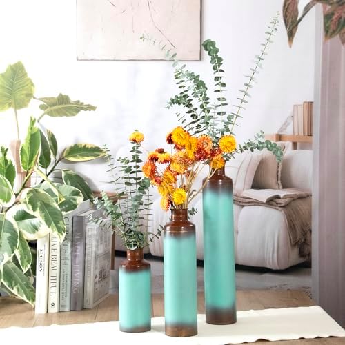 ANDALUCA Set of 3 Decorative Turquoise Bronze Vases - Image 3