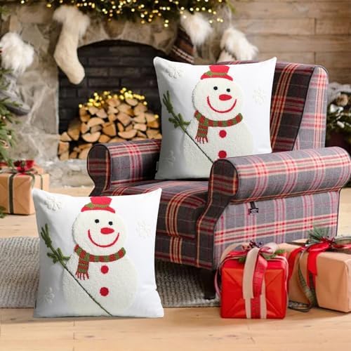 Set of 2 Christmas Throw Pillow Covers Embroidery Farmhouse Decorations Holiday Decor Throw Cushion Case for Winter Home Couch (Snowman) - Image 4
