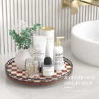 AMH 13-Inch Brown White Checkerboard Lazy Susan with Black Metal Rail - Image 5