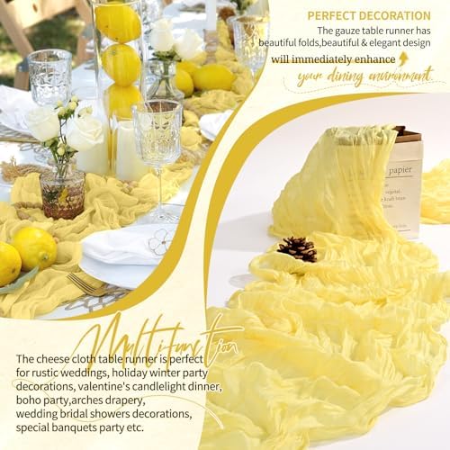 18 Pack Cheesecloth Table Runner 10FT Light Yellow Table Runner Boho Gauze Cheese Cloth Table Runners Long Rustic Sheer Table Decorations for Wedding Party Baby Bridal Shower Birthday Holiday Home - Image 6